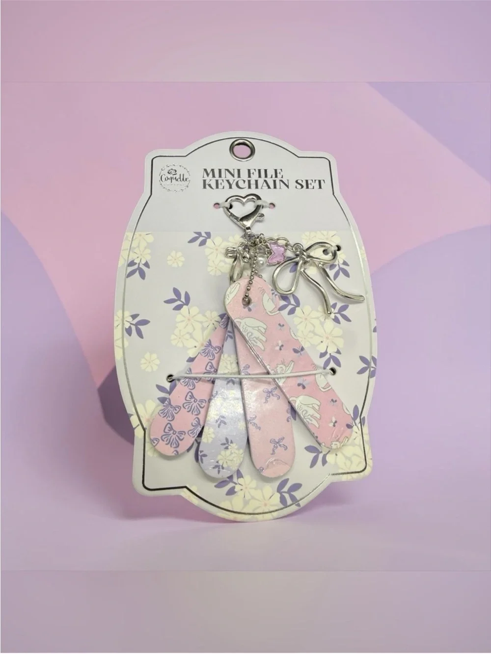 Bag charm Mini File Keychain Set - Pink Floral